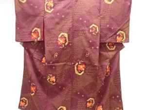 大正ロマン　亀甲に花模様織り出しお召着物